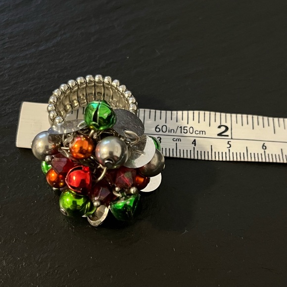 Christmas Holidays Multicolor Beaded Bells Set with Ring Earrings & Bracelet - Picture 10 of 14
